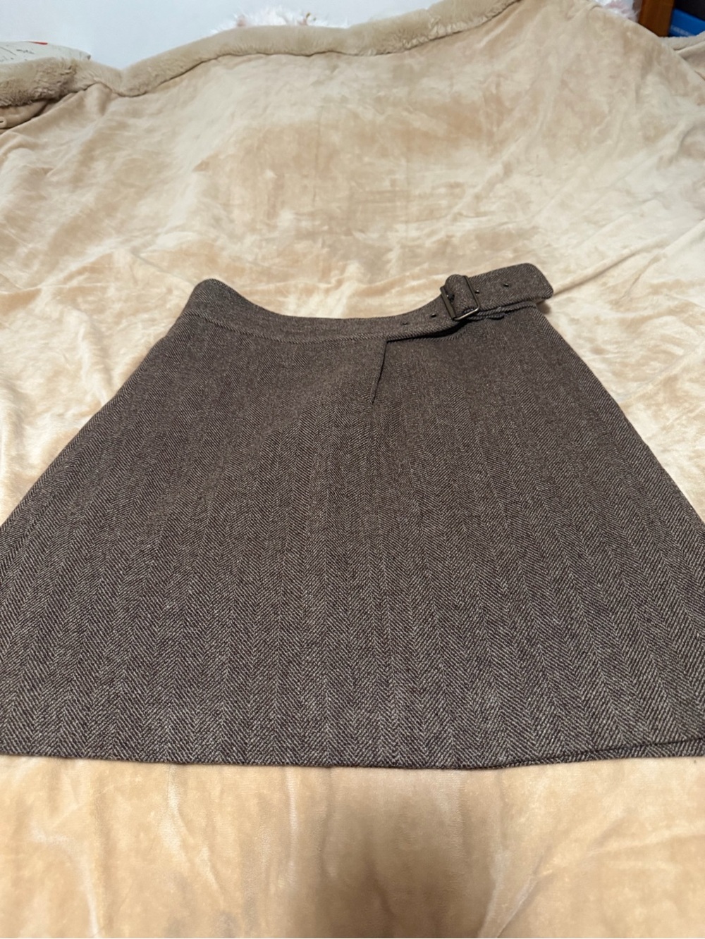 J. Crew Womens Brown Herringbone Belted Wool-Blend Skirt Size 2